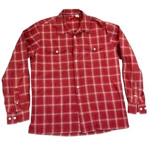 Levis Men's Shirt Large Red Plaid Long Sleeve Button-Up Casual Mens Wear